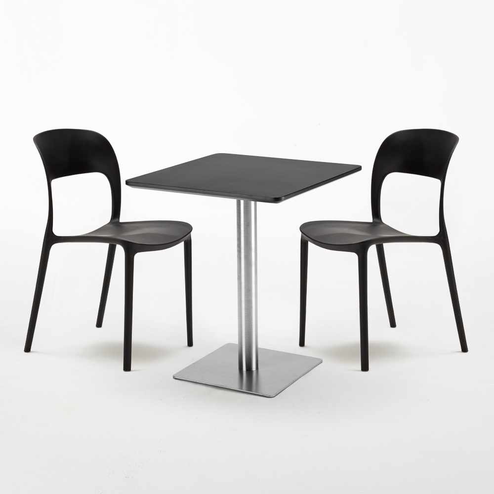 Schwarz Tisch Quadratisch 60x60 Mit Stahlfuss Bunte Stuhle Restaurant Pistachio