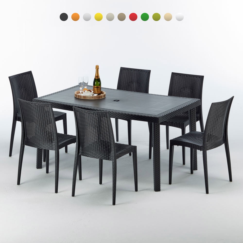 Poly rattan Tisch rechteckig mit 6 bunten Polyrattan ...